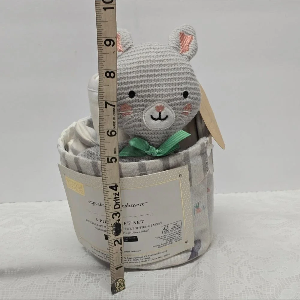 Cupcakes & Cashmere Bunny Rabbit Gift Set Blanket Basket Toy Hat Booties NWT